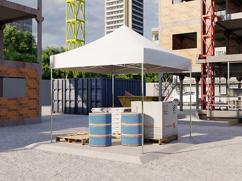 Tenda Sanfonada em área construtiva